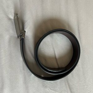 Perry Ellis Black Leather Dress Belt with Silver Buckle